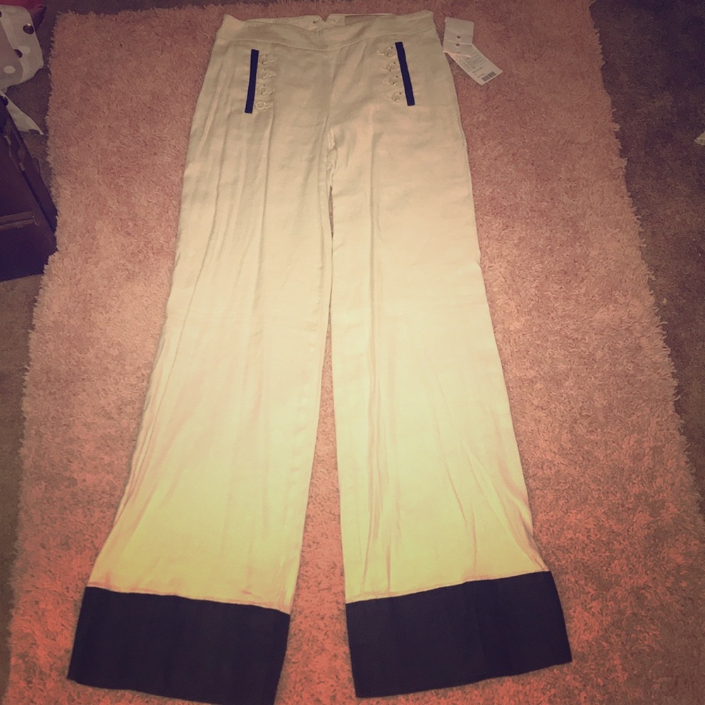 Anthropologie Navy And Cream Trouser Pant